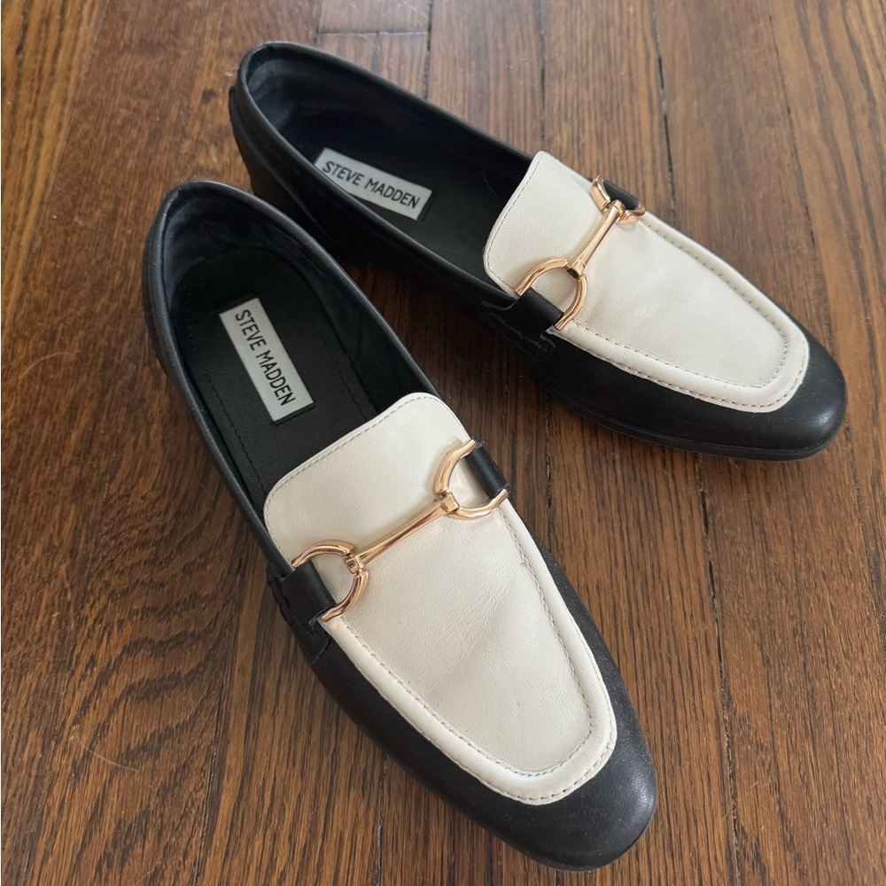 Steve Madden Black and White Loafers Slip-Ons
